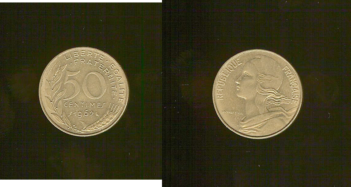50 centimes Marianne, col à trois plis 1962 Paris SUP